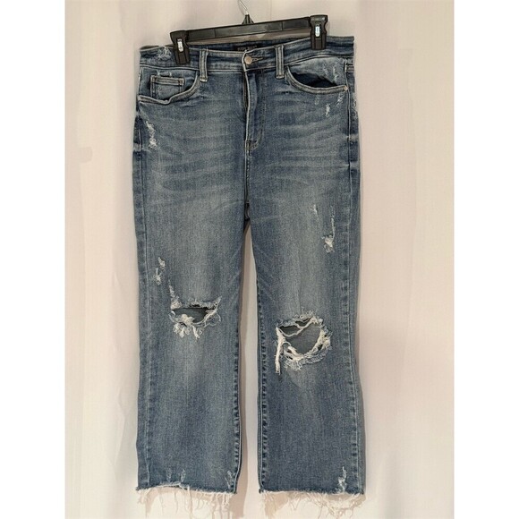 Judy Blue Denim - Judy Blue Jeans Womens Size M Blue High Rise Distressed Straight Crop